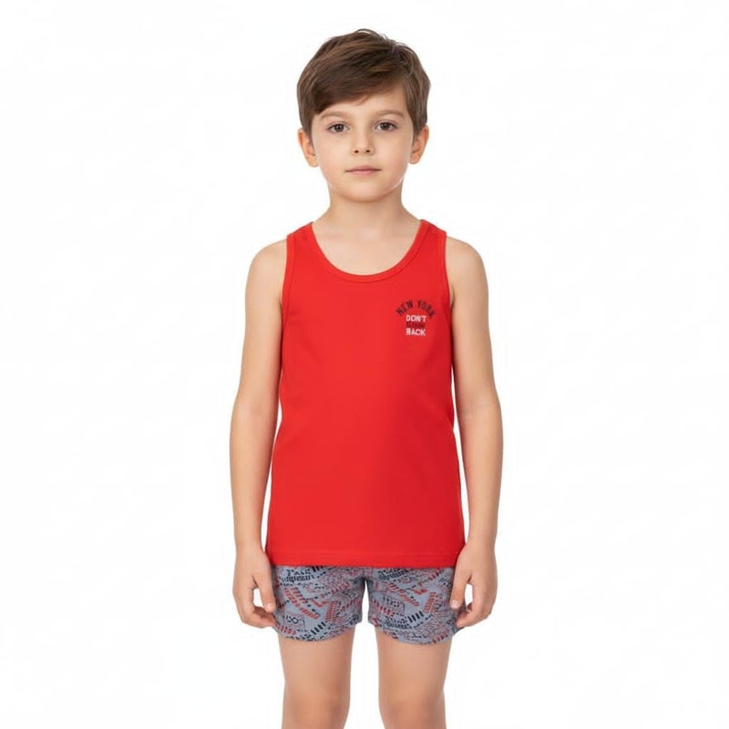 Bongo Kids Wear Rocket Print Cotton 2-Piece Sleeveless Tank Top and Shorts Underwear Set for Boys